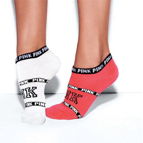 Hot Motion Socks PINK Socks New Unisex Cotton Mix Random  Harajuku Creative Happy Casual Sports Short Ankle Pink Letters Socks