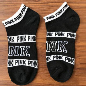 Hot Motion Socks PINK Socks New Unisex Cotton Mix Random  Harajuku Creative Happy Casual Sports Short Ankle Pink Letters Socks