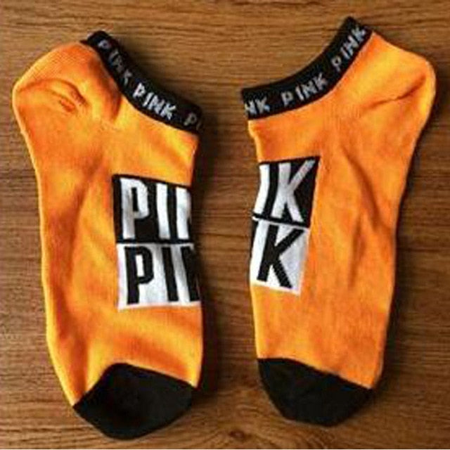 Hot Motion Socks PINK Socks New Unisex Cotton Mix Random  Harajuku Creative Happy Casual Sports Short Ankle Pink Letters Socks