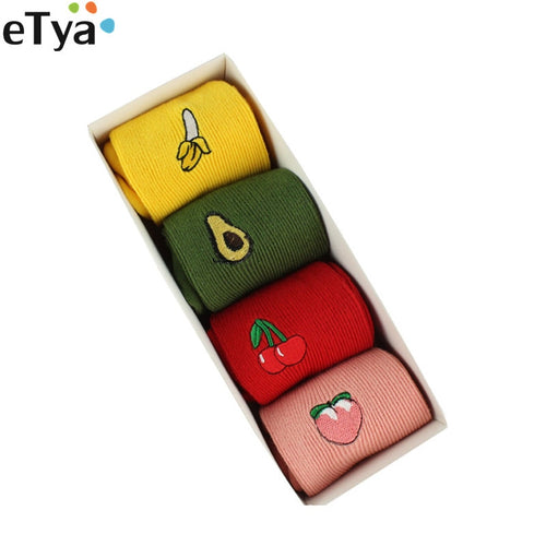 eTya 1 Pair 2019 Korean Kawaii Fruit  Embroidery Cute Sock For Women Lady Girl Cotton Winter Autumn Short Socks Sox